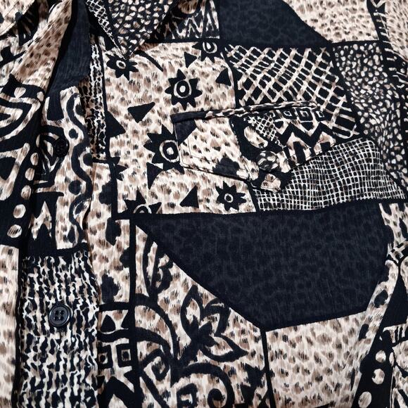 VINTAGE Blouse Top Long Tunic Hong Kong Geo Animal Print No Iron Oversized‎ LG - Picture 5 of 10